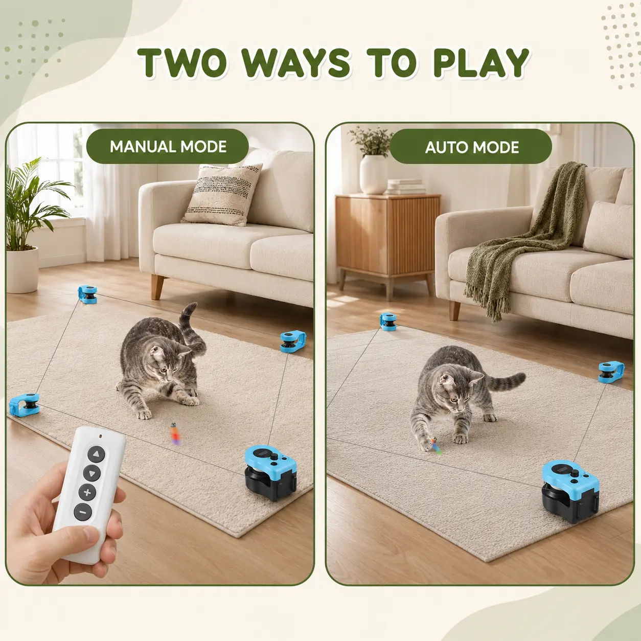 Manual remote mode and automatic mode for the cat chase toy