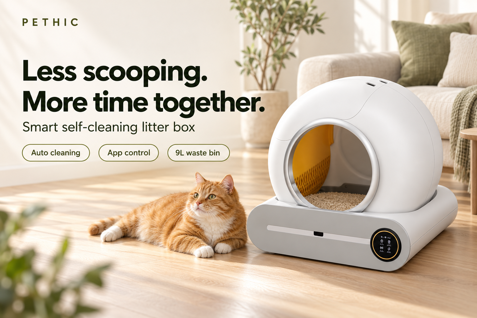 Automatic cat litter box with 9L litter capacity